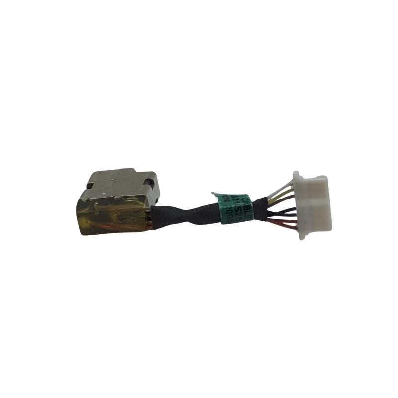 A white wire with a black connector attached to the power jack of a Cirrus-link DC Jack L11631-s25 DC-603 for HP PAVILION 14-CD Series laptop, providing charging and power supply.
