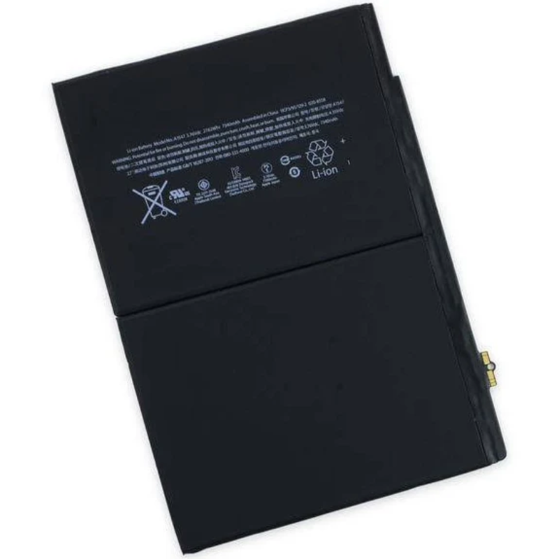 The Cirrus-link iPad Air 2 / Air 2nd Gen Replacement Battery Equivalent A1547 is a rectangular battery with printed specs and recycling symbols, perfect for replacing your iPad Air 2 battery.