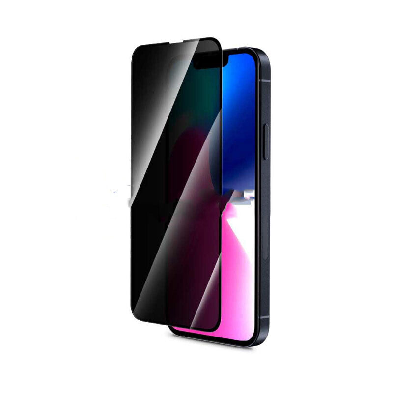 An iPhone with the SP-BizB 2.5D Arc Edge Anti-Spy Privacy Tempered Glass Film partially covering its display, set against a white background.