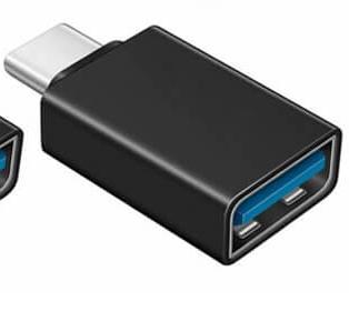 A Generic USB Type-C to OTG Adapter - USB 3.1 Male to USB 3.0 Female Converter for MacBook Pro, Air & iPad Pro (Black), showing the USB-A port facing forward and the USB-C connector partially visible at the top, supports high-speed data transfer.