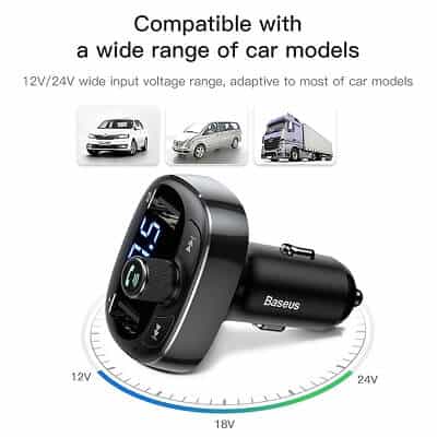 Introducing the Baseus Wireless Bluetooth FM Transmitter & MP3 Music Player with Dual USB Car Charger – Store by BASEUS. This advanced car charger now features an LED screen displaying voltage and dual USB ports for convenient charging. The versatile device also serves as a Bluetooth FM transmitter and MP3 music player, ensuring compatibility with sedans, SUVs, and large trucks.