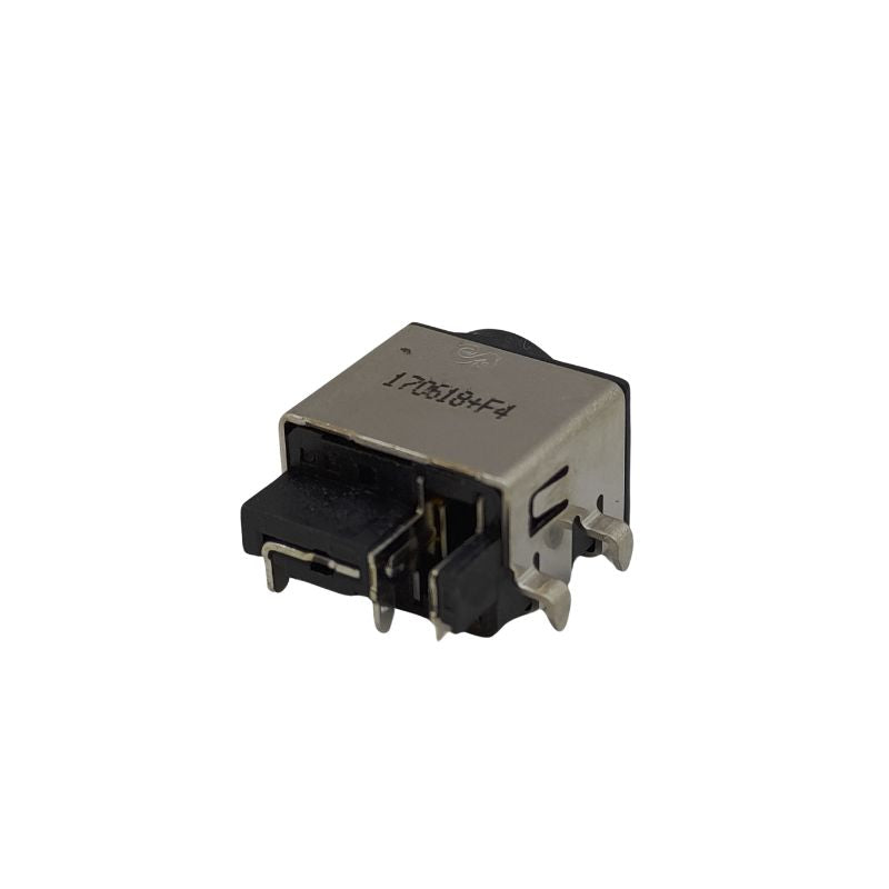 A close-up of a Cirrus-link DC Jack DC-619 for Samsung R Series laptops, featuring a metal and plastic socket with multiple pins for circuit board mounting.