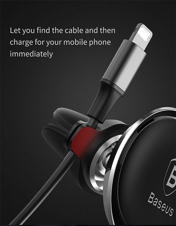 A close-up of the BASEUS Magnetic 360° Car Phone Holder with Air Vent Mount & Cable Clip, highlighting its convenience for instant phone charging.