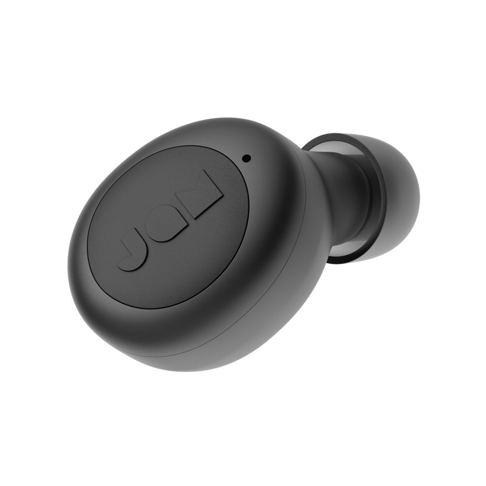 The JAM-AUDIO Live Loud TWS BT Headset in black is a single wireless earbud, shown against a white background—ideal for hands-free calling.