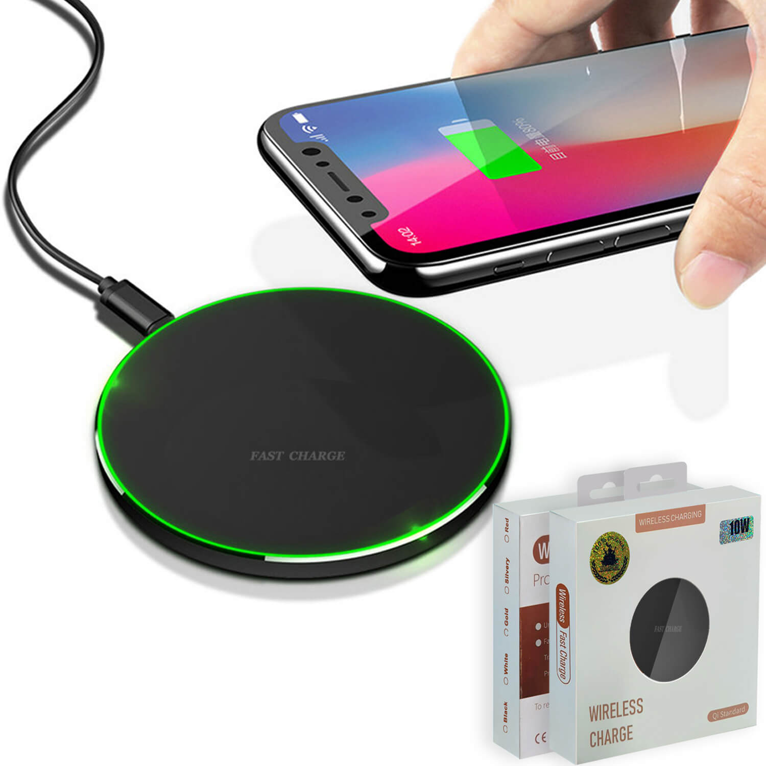 10W Qi Wireless Fast Charging Pad for Smartphones Compatible with iP