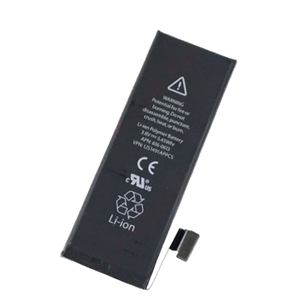 The Cirrus-link Battery Replacement - Apple iPhone 5 Li-ion Battery is a rectangular lithium-ion battery with warning and certification labels on its surface.