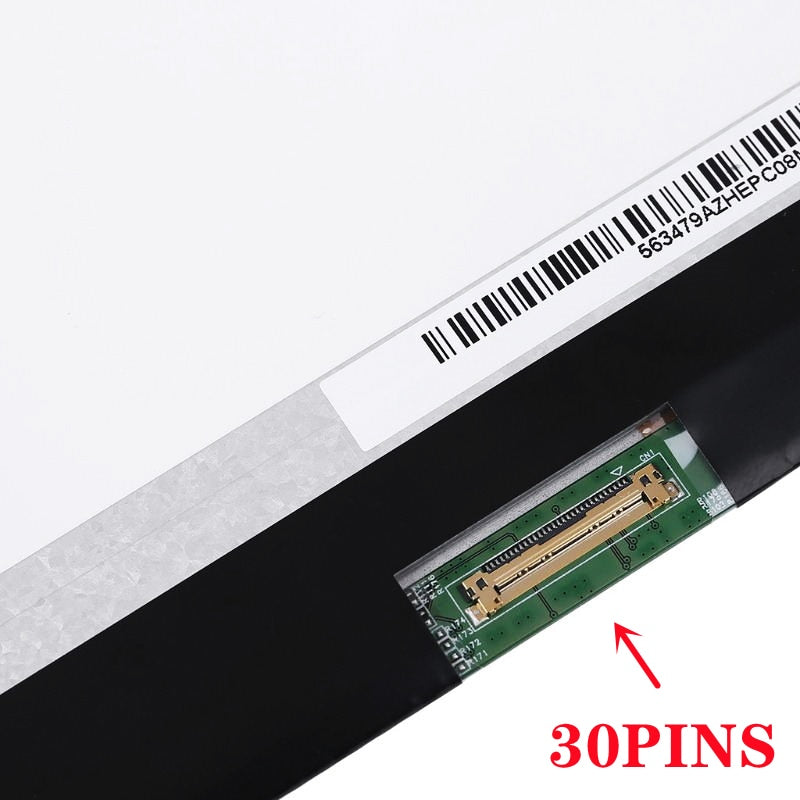 Close-up of Cirrus-link Screen Replacement - LCD Non-Touch Screen Panel 5D10K81097 NT156WHM-N42, showing a 30PINS connector and visible circuit board—perfect for replacing 15.6" 1366x768 HD laptop displays.