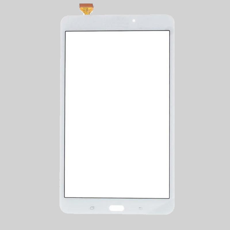 The Cirrus-link Touch Digitizer for Samsung Galaxy Tab A 8.0" (2017) SM-T380/T385 features a white front glass panel with a top flex cable connector, shown against a plain gray background.