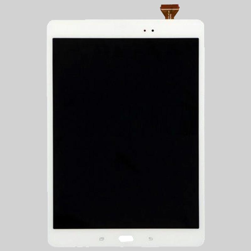 The Cirrus-link touch screen for Samsung Galaxy Tab A 9.7" (2015) (SM-T550/T555) features a white frame, black display, front camera slot, and upper right connector—perfect for LCD assembly replacement projects.
