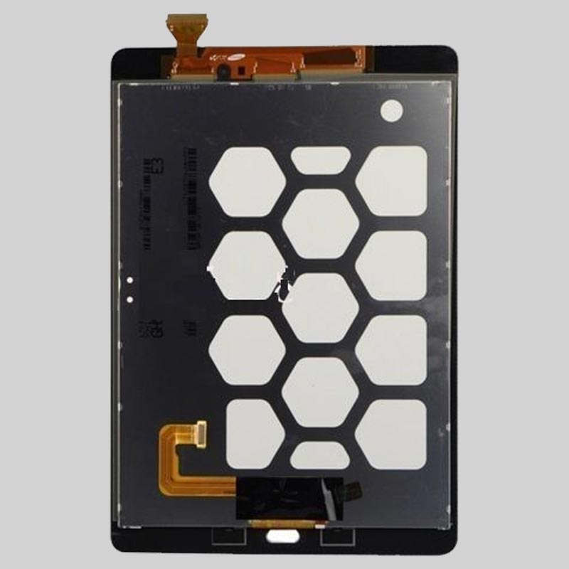 The Cirrus-link Touch Screen for Samsung Galaxy Tab A 9.7" (2015) (SM-T550/T555) LCD Assembly features a hexagonal grid pattern and visible flex cables, ideal for screen replacement, shown on a plain gray background.