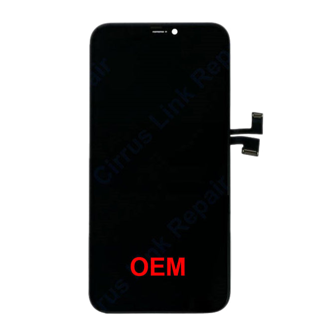 Cirrus-link Screen Replacement - iPhone 11 LCD Pro Screen & Digitizer Assembly, with connectors on the right side and "OEM" marked in red at the bottom—perfect for replacing your iPhone 11 Pro screen.