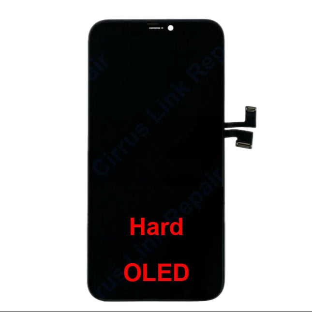 The Cirrus-link Screen Replacement for iPhone 11 Pro features an LCD screen and digitizer assembly, with two connector ribbons on the right—ideal as a replacement display or digitizer for your iPhone 11 Pro.