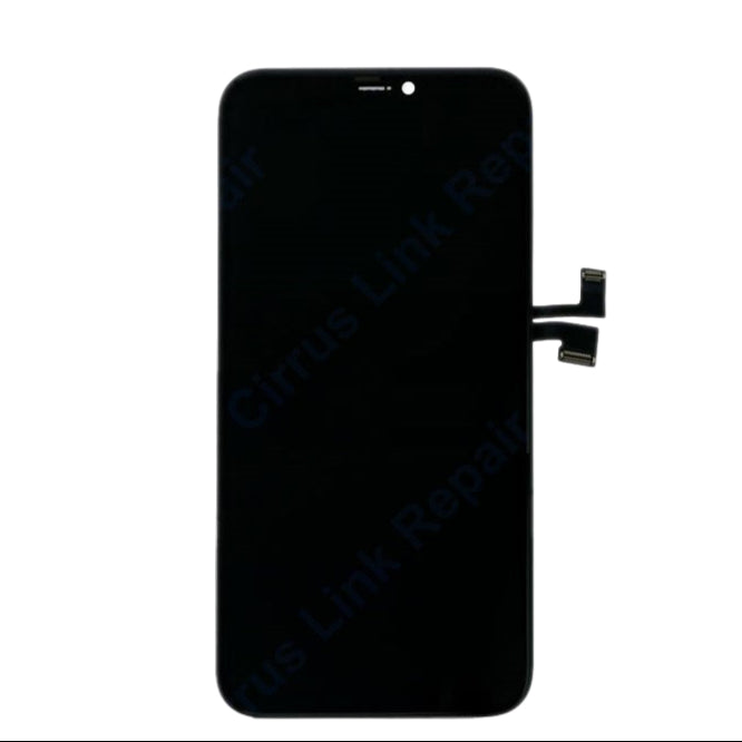 A Cirrus-link Screen Replacement - iPhone 11 Pro LCD & Digitizer Assembly with two right-side flex cables, shown on a white background.