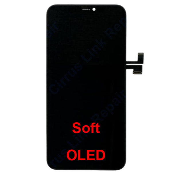 The Cirrus-link Screen Replacement - iPhone 11 Pro Max LCD Screen & Digitizer Assembly features a visible right-side connector and is ideal for replacing your iPhone 11 Pro Max screen or using in an LCD digitizer assembly repair.