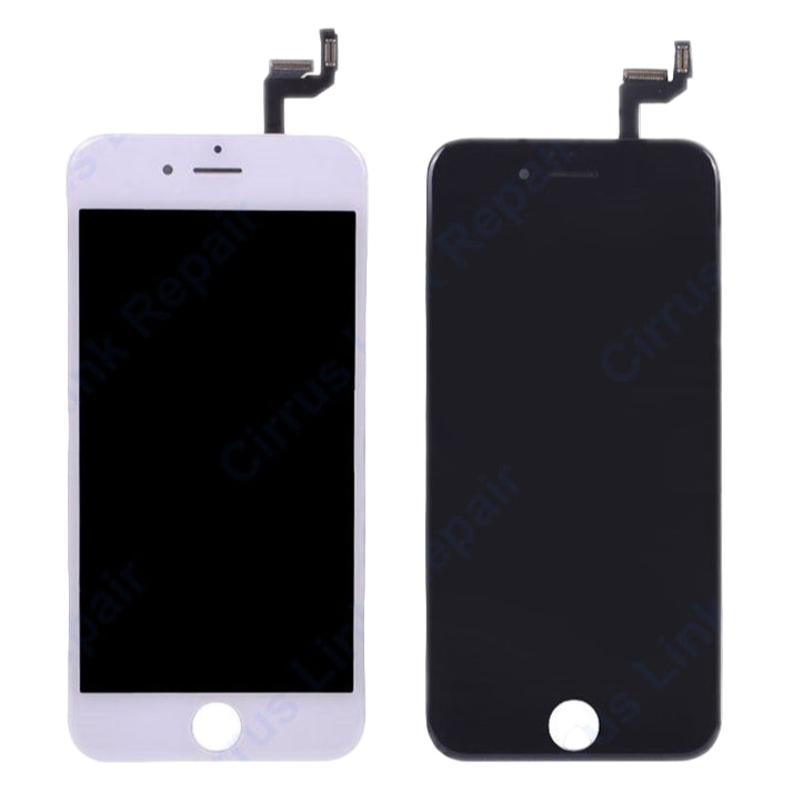 The Cirrus-link Screen Replacement – iPhone 6S LCD Screen & Digitizer Assembly includes one white and one black screen with flex cables, displayed side by side—ideal for upgrading or replacing your iPhone 6S display.