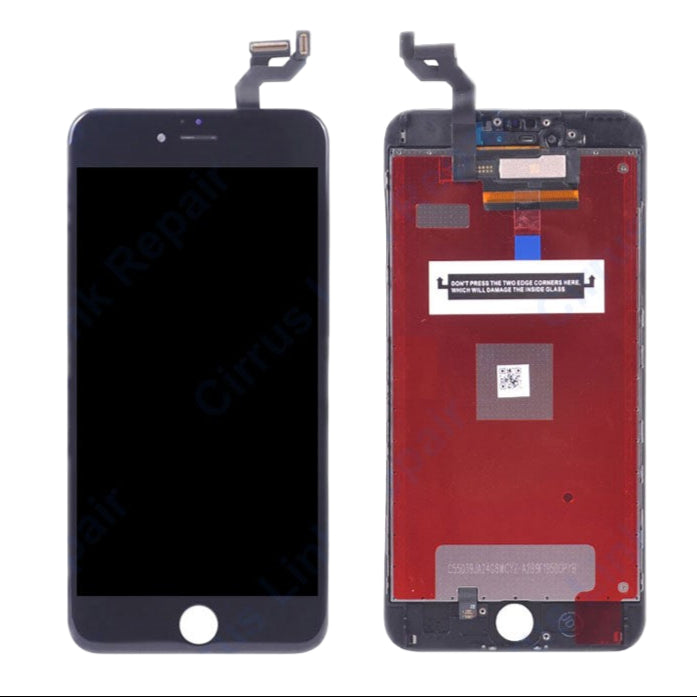 Front and back views of the Cirrus-link Screen Replacement - iPhone 6S Plus LCD Screen & Digitizer Assembly, displaying both the screen and connectors—perfect for your iPhone 6S Plus repair.