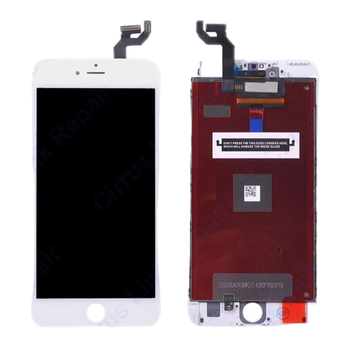 Front and back view of the Cirrus-link Screen Replacement - iPhone 6S Plus LCD Screen & Digitizer Assembly with flex cables, ideal for restoring your iPhone 6S Plus, shown against a white background.