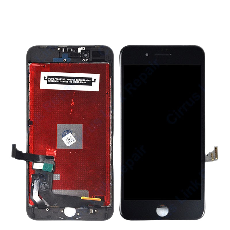 Front and back view of the Cirrus-link Screen Replacement - iPhone 8 Plus LCD Screen & Digitizer Assembly, displaying internal connectors and components for efficient iPhone 8 Plus repairs.