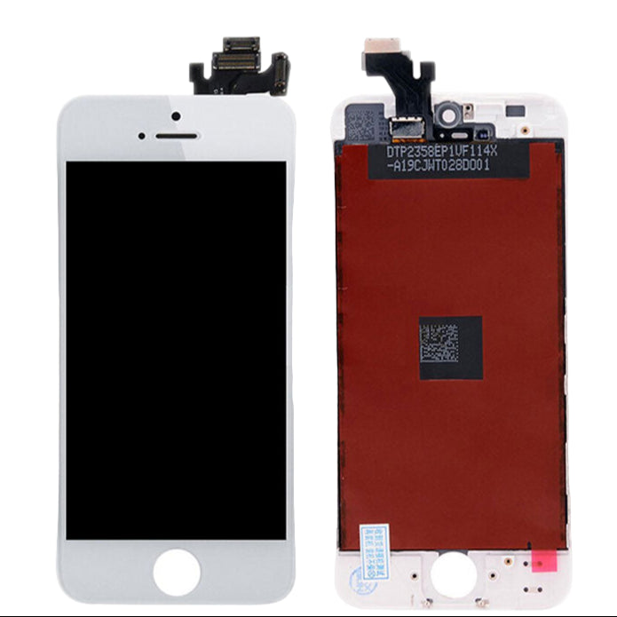 Front and back views of the Cirrus-link Screen Replacement for iPhone SE (1st Gen, 2016) LCD & Digitizer Assembly display both the screen and internal components—ideal for repairs.