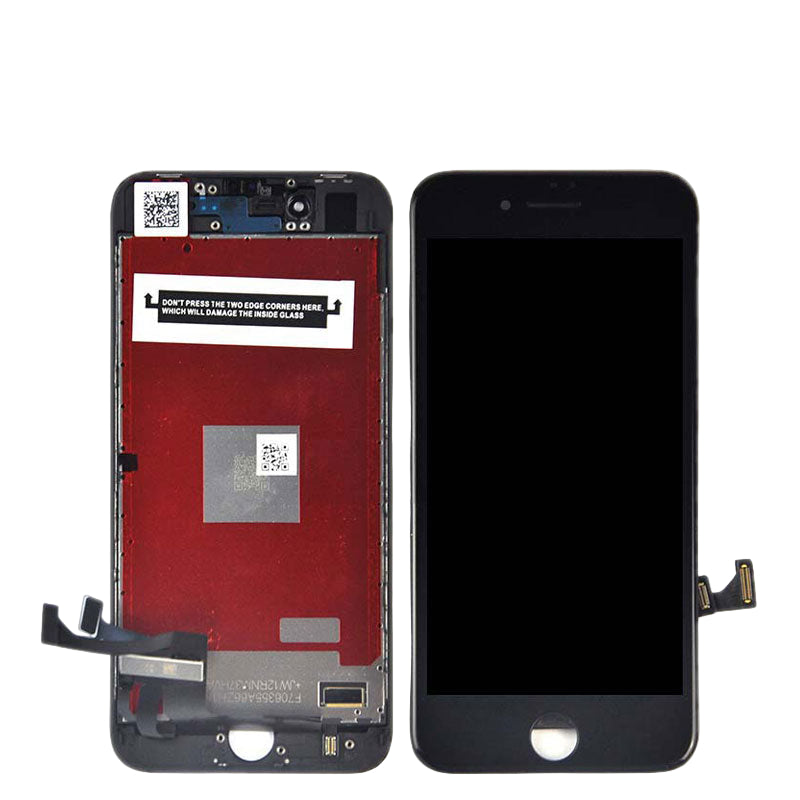 Two Cirrus-link Screen Replacement - iPhone SE (2nd Gen, 2020) LCD Screen & Digitizer Assemblies are shown: one with a blank display, the other revealing internal parts—ideal for demonstrating the iPhone SE 2020 screen replacement process.