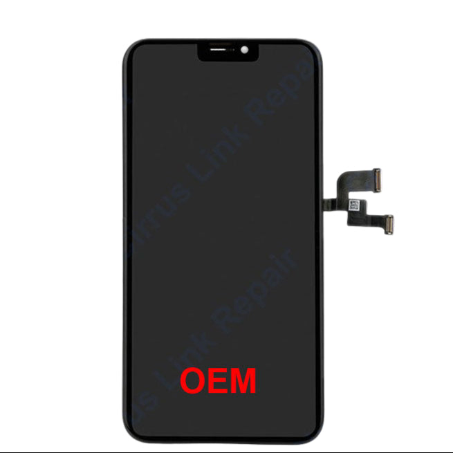 Cirrus-link Screen Replacement - iPhone X LCD Screen & Digitizer Assembly with right-side connectors, displayed on a white background. Perfect for repairing Apple iPhone X screens with optimal display quality.