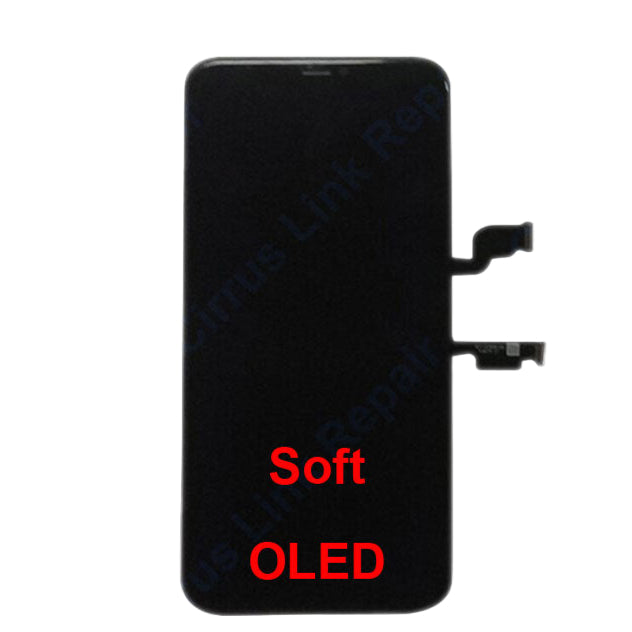 The Cirrus-link Screen Replacement – iPhone XS Max LCD Screen & Digitizer Assembly features visible connectors on the right, ideal for your iPhone XS Max screen or digitizer repair needs.