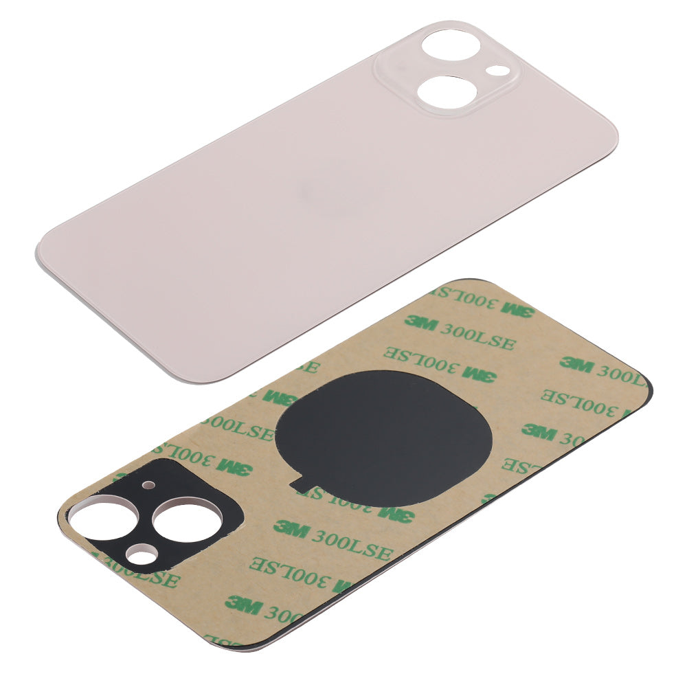 The Cirrus-link Back Glass Cover with Big Camera slot for iPhone 13 MINI (AfterMarket) shows a plain side with large camera cutouts and an adhesive side protected by film.