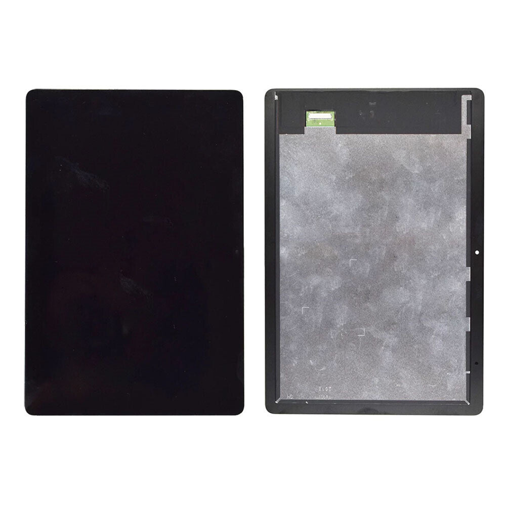 Front and back view of a disassembled OG Display Assembly For Huawei MediaPad T5 10.1" (Without Key Hole), one side showing the black display screen and the other side revealing the metallic internal component.