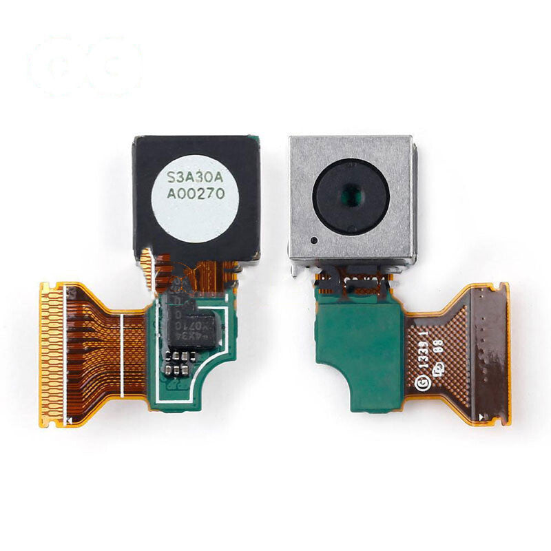 Close-up image of two OG Rear Camera Replacement modules for Samsung Galaxy S4 Mini with flexible circuit connectors attached, displayed against a white background.