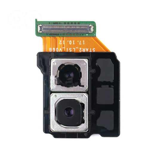 Close-up image of an OG Rear Camera for Samsung Galaxy S9 Plus (G965F) (EU Version) with dual lenses, showcasing the visible flexible circuit board and connectors.