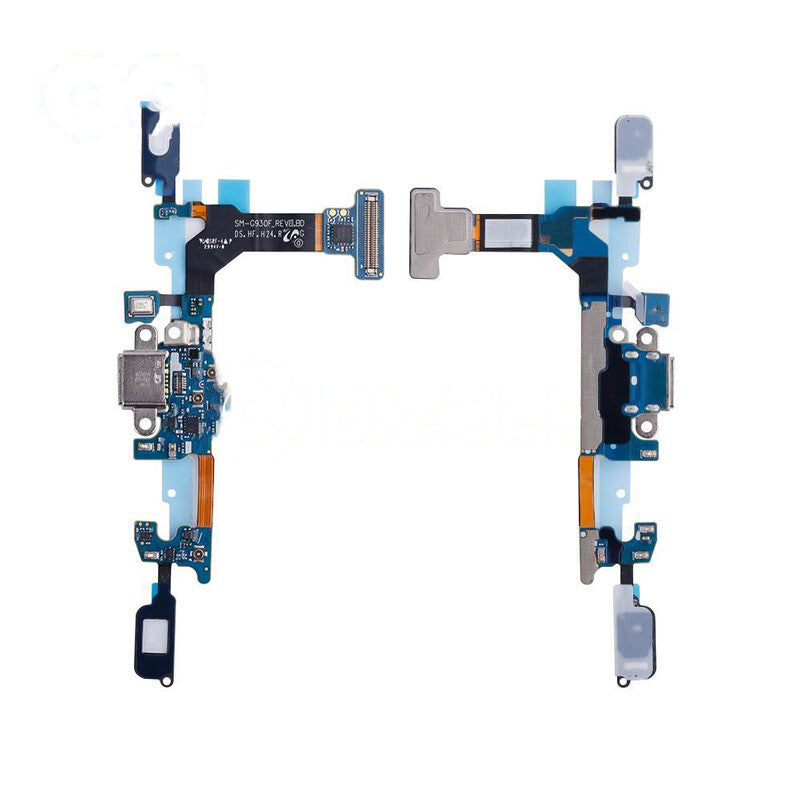 Close-up of a blue and silver internal circuit board with various connectors and components, featuring an OG Charging Port Flex Cable for Samsung Galaxy S7 (G930F).