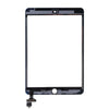 Image of a Dr.Parts Touch Digitizer Assembly With Tesa Tape For iPad Mini 3, featuring a premium ITO material touch screen with a home button located at the bottom center and a connector at the lower left corner. The frame is black and the inner area is white.