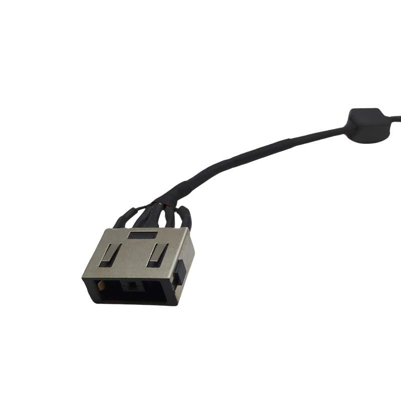 A black cable connected to a white background, providing power through the DC Jack DC-608 for DELL inspiration 15 5570 / 17 5770 and power connector of Cirrus-link laptop models.