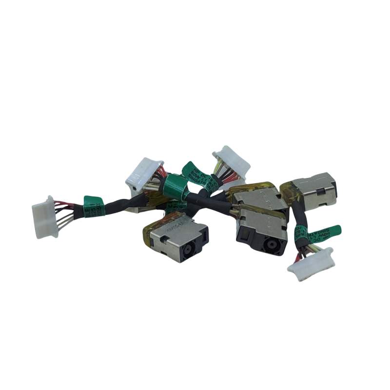 A group of wires and cables on a white background, including the Cirrus-link DC Jack L11631-s25 DC-603 for HP Pavilion 14-CD series.