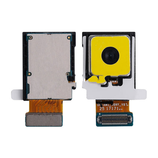 Front and back view of an OG Rear Camera Replacement for Samsung Galaxy S8 and S8 Plus, featuring orange flex cables, metal connectors, and a yellow protective cover—perfect for those needing an OEM pulled rear camera replacement.