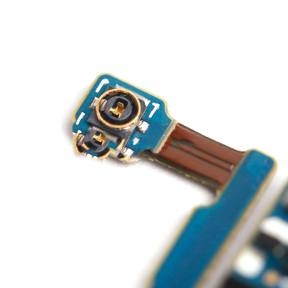 Close-up of an OG Charging Port Flex Cable For Samsung Galaxy S9 (G960U), showcasing its intricate blue and gold circuit board against a pristine white background.