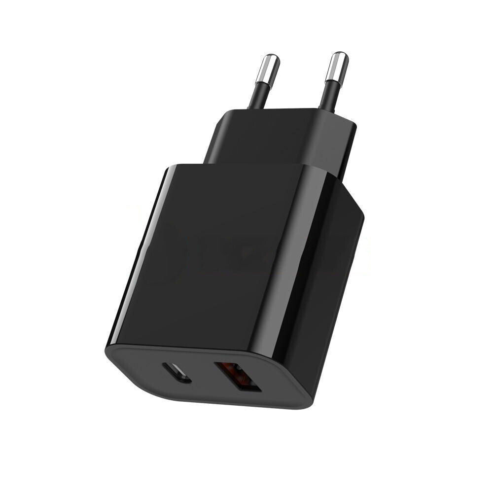 20W Dual Port USB-A+USB-C PD Charger Power Adapter (EU Plug) (Black) (Without Packaging)