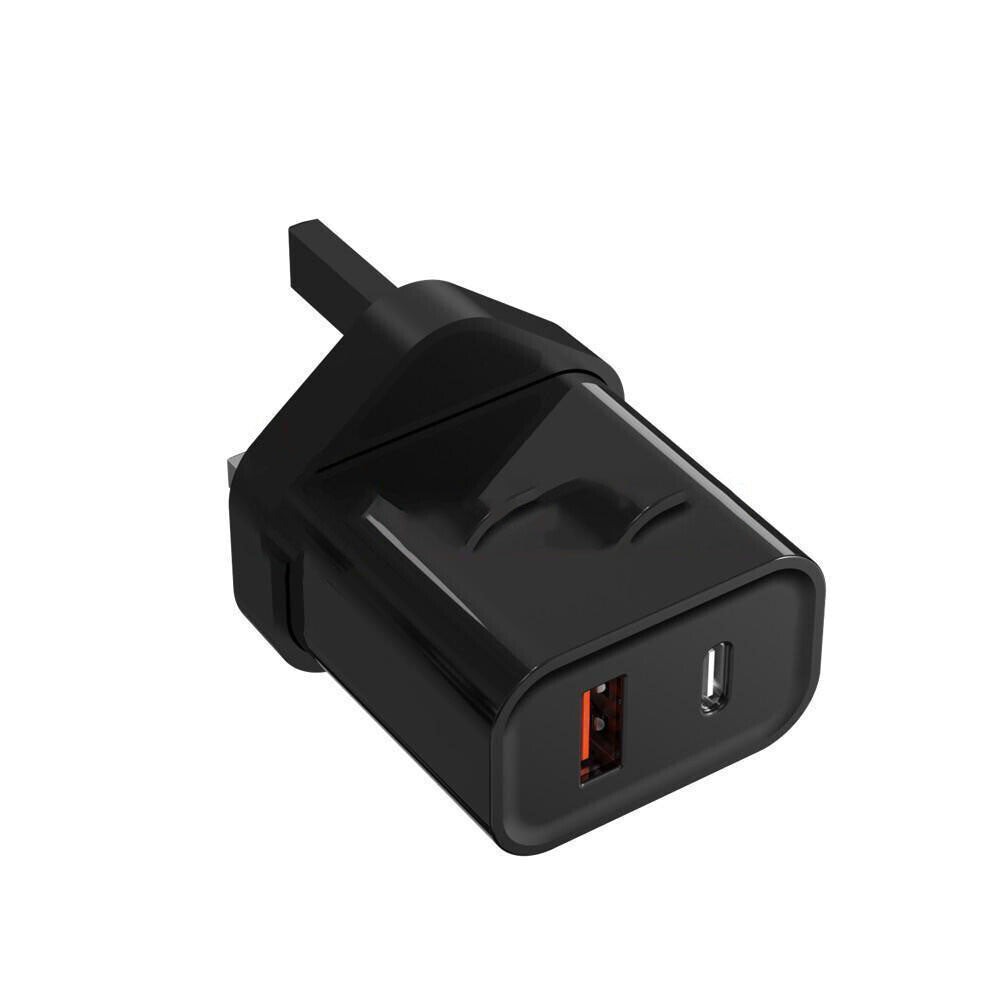 20W Dual Port USB-A+USB-C PD Charger Power Adapter (UK Plug) (Black) (Without Packaging)