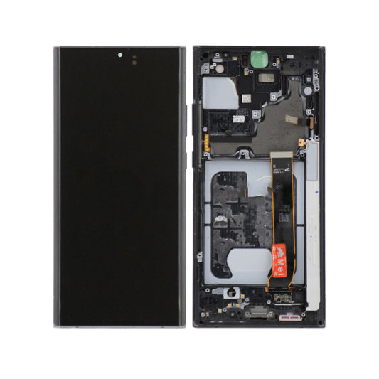 An OG Display Assembly With Frame for the Samsung Note 20 Ultra 4G/5G (N985/N986), which is refurbished, is shown disassembled into two main parts: the front display screen and the internal electronic components.