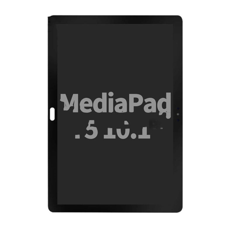 A black tablet with the screen displaying the partially distorted text "MediaPad 10.1," featuring an OG Display Assembly for Huawei MediaPad T5 10.1".