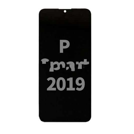 A black smartphone screen, likely an OG Display Assembly For Huawei P Smart 2019 (Refurbished) (Black), shows the text "P Smart 2019" partially obscured by wear or damage.