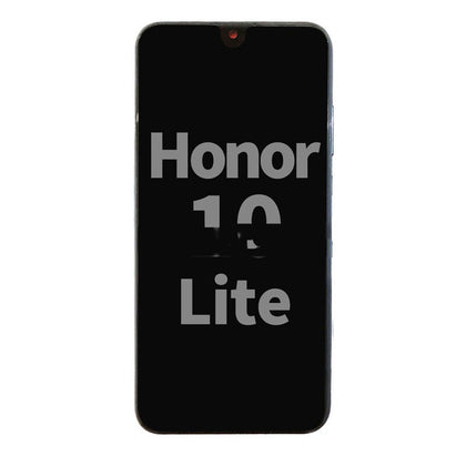 Front view of a black Display Assembly With Frame For Huawei Honor 10 lite (Midnight Black) from OG with the screen displaying the text 