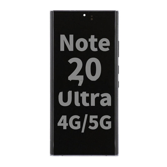 A Mystic Black smartphone screen showcasing the text "Note 20 Ultra 4G/5G" highlights the pristine quality of an OG Display Assembly With Frame for Samsung Note 20 Ultra (N985/N986) (Refurbished), ideal as a replacement display assembly.