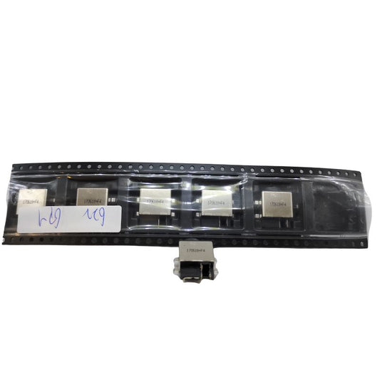 A strip of five Cirrus-link DC Jack DC-619 for Samsung R Series in black packaging, one loose jack in front, with a handwritten label on the strip, placed beside a Samsung laptop DC jack.