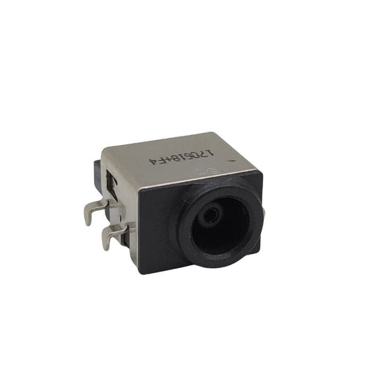 A close-up of a Cirrus-link DC Jack DC-619 for Samsung R Series, featuring a metal and plastic body with three prongs and a cylindrical input port.