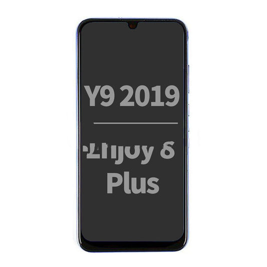 A smartphone with an OG Display Assembly With Frame For Huawei Honor 10 lite (Gradient Blue) showcasing the text "Y9 2019 Enjoy 9 Plus.