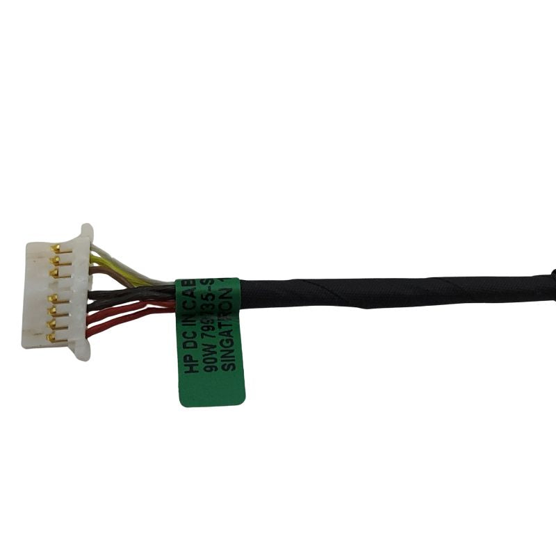 A black and green wire with a white tag attached to it, serving as a power source for an Cirrus-link HP Pavilion DC Jack DC-623 for HP Pavilion 15-CC 15-AU 15-AW laptop through its DC Jack.
