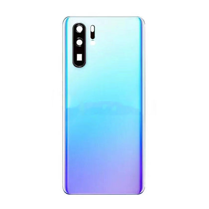 A Back Cover Without Logo For Huawei Ascend P30 Pro (Sky Blue), featuring a vertical triple camera setup and flashlight, presents the premium quality of the Dr.Parts product.