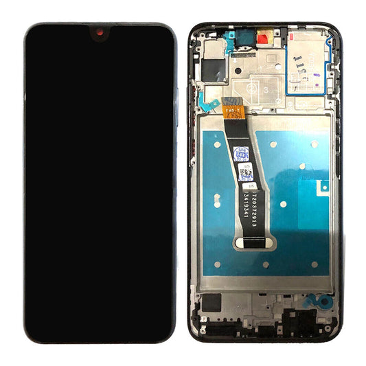 A smartphone with the screen removed, revealing internal components. The phone's black front panel is beside the disassembled device, ready for a Display Assembly With Frame For Huawei Honor 10 lite (Midnight Black) by OG.