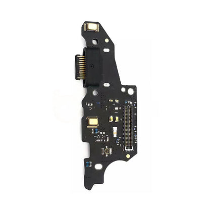 A close-up view of a black circuit board with various electronic components and connectors, featuring a Dr.Parts Charging Port Board for Huawei Mate 10 Lite (Standard) - the perfect replacement for your Huawei Mate 10 Lite.